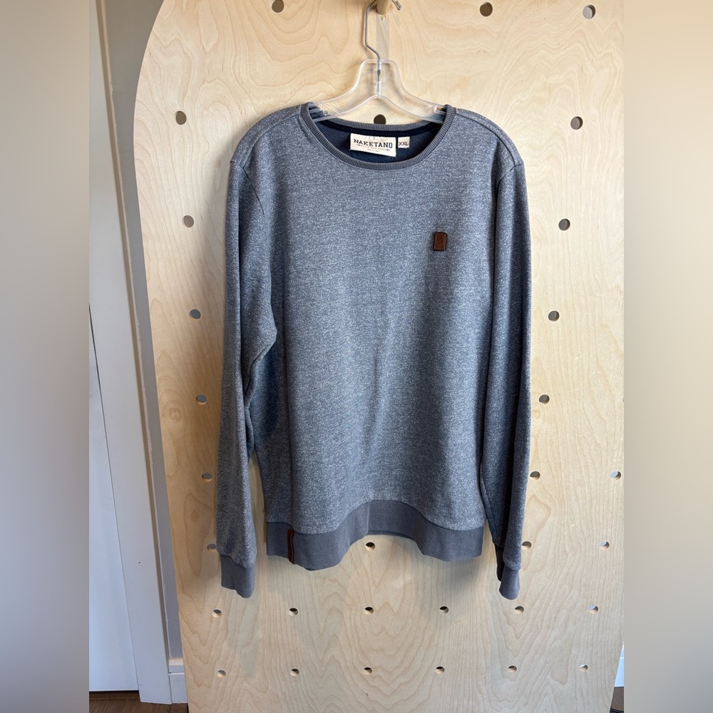 NAKETANO Sweatshirt Men's XXL Pullover Crew Neck Melange Leather Patches